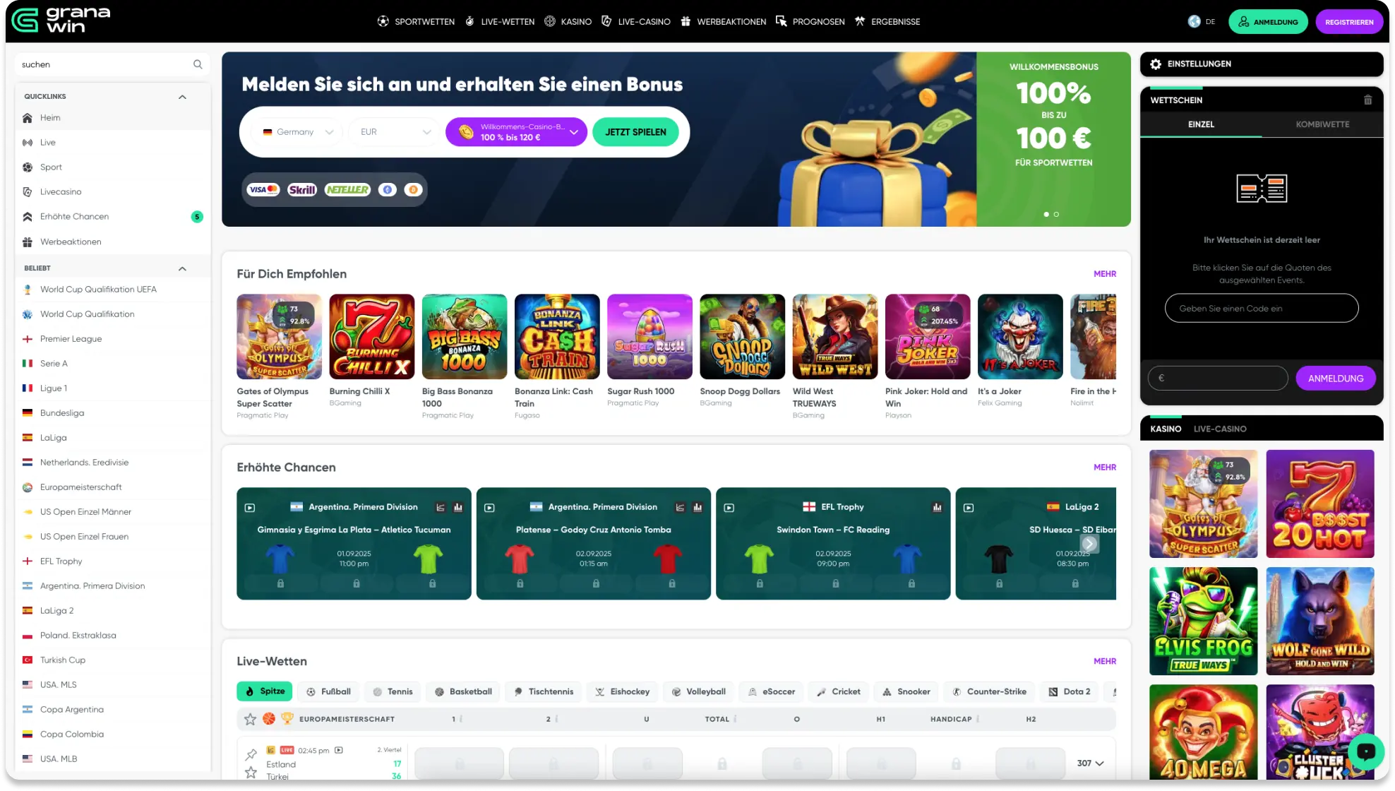 Granawin Glücksspiel-Website